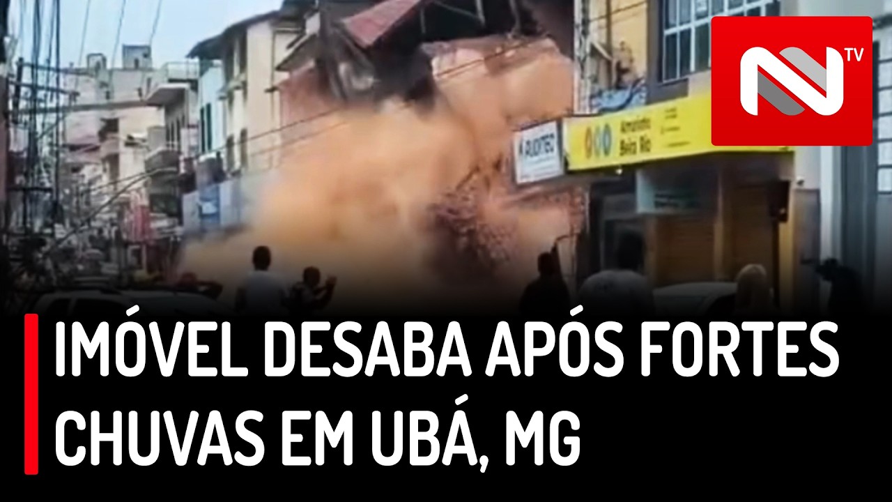 Vídeo mostra imóvel desabando após fortes chuvas em Ubá, MG