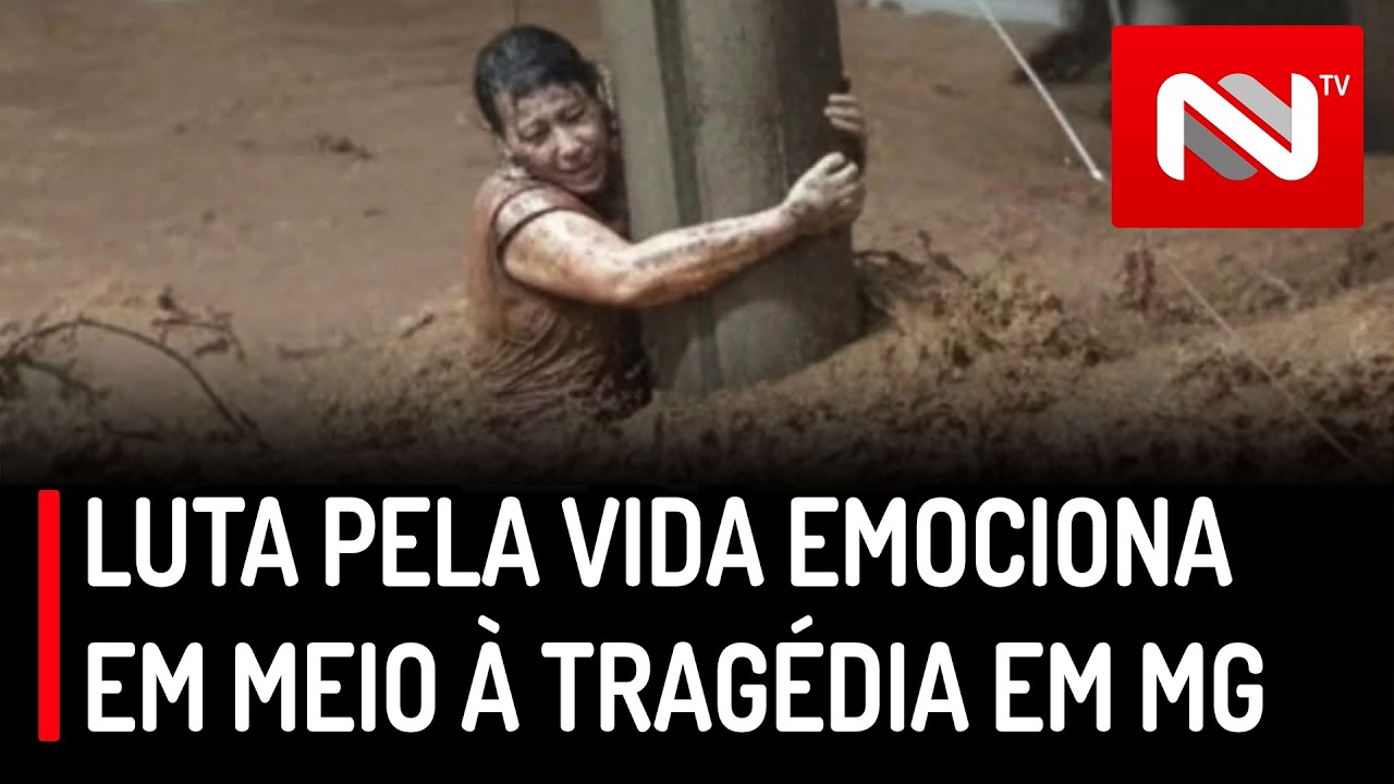Tragédia em MG: mulher se segura em poste para não ser levada pela enxurrada