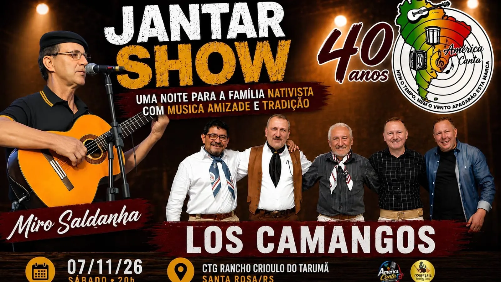 América Canta celebra 40 anos com jantar show de Miro Saldanha e Los Camangos em Santa Rosa